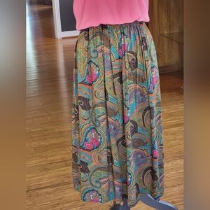 Ambitions Vintage 80s Rayon Paisley Print Maxi Skirt In Jewel Tones